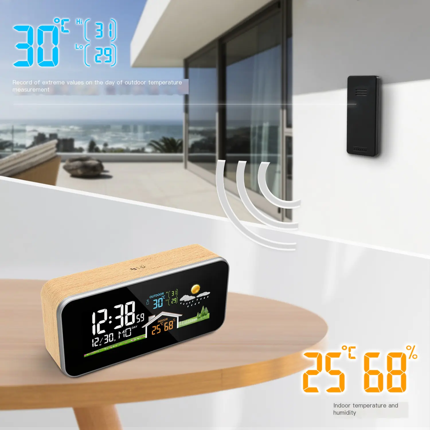 Wooden Weather Station Clock — view 3
